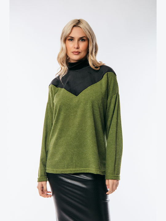 Dress Up Women's Blouse Long Sleeve Turtleneck Lime