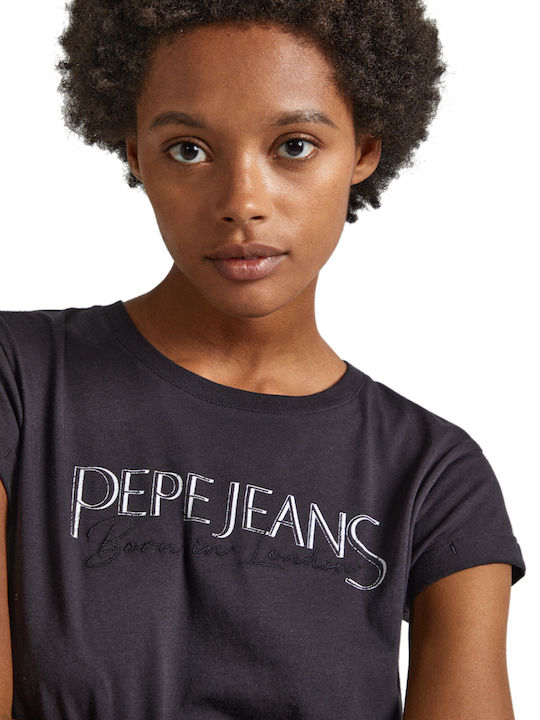 Pepe Jeans Damen Sommer Bluse Kurzärmelig Schwarz