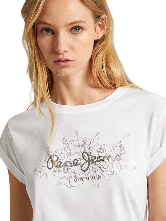 Pepe Jeans Damen Sommerliche Bluse Kurzärmelig Weiß