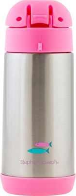 Stephen Joseph Kinder Trinkflasche Thermos Rostfreier Stahl mit Strohhalm Blau 350ml