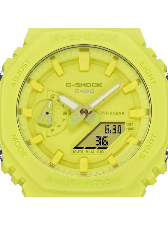 Casio G-shock Analog/Digital Men's Watch 44.5mm Chronograph Battery with Yellow Rubber Strap