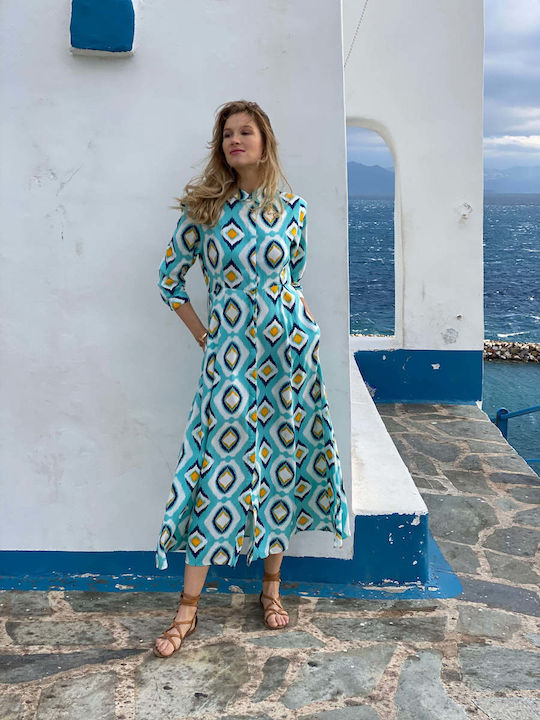 Summer Midi Shirt Dress with Tearing Turquoise