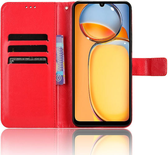 Crazy Horse Wallet Piele artificială / Plastic / Silicon Roșu (Redmi 13C / Poco C65 4G)