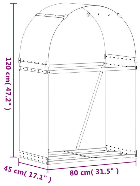 vidaXL Inox Ράφι Αποθήκευσης Ξύλων 80x45x120cm Καφέ