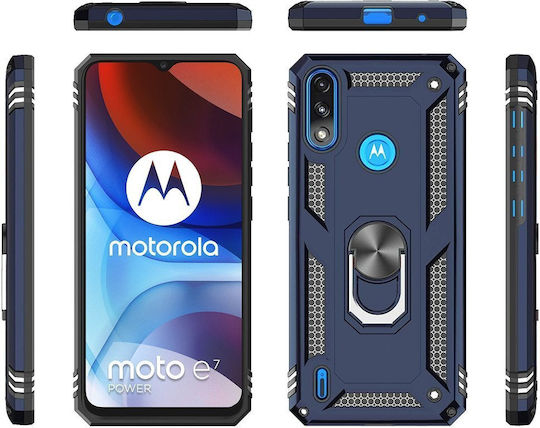 Erbord Umschlag Rückseite Metallisch Marineblau (Motorola Moto E7 Leistung / E7i Leistung)
