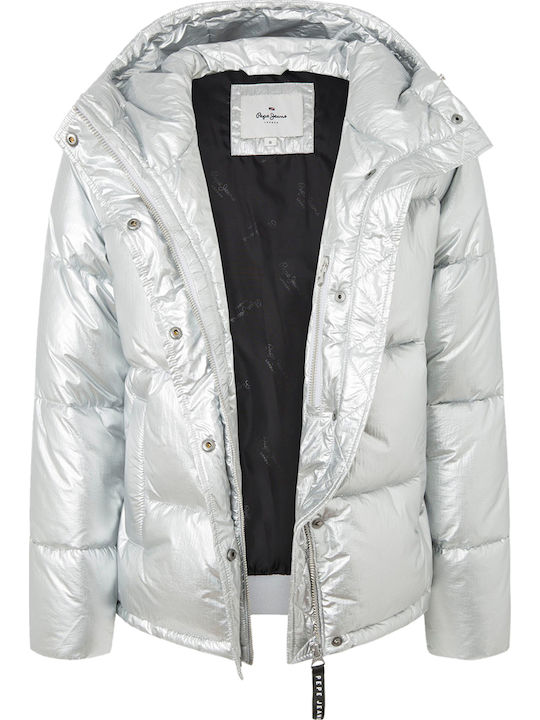 Morgan Κοντό Γυναικείο Puffer Μπουφάν για Χειμώνα Ασημί