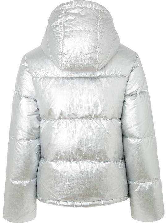 Morgan Κοντό Γυναικείο Puffer Μπουφάν για Χειμώνα Ασημί