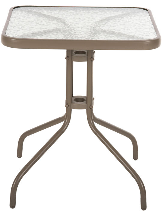 Outdoor Dinner Table with Glass Surface and Metal Frame Champagne 60x60x70cm