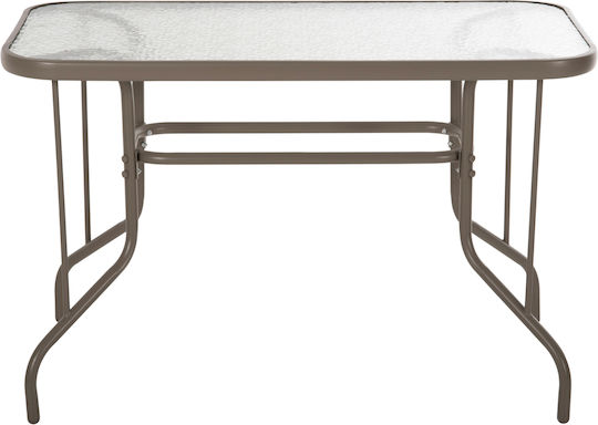 Outdoor Dinner Table with Glass Surface and Metal Frame Champagne 110x60x71cm