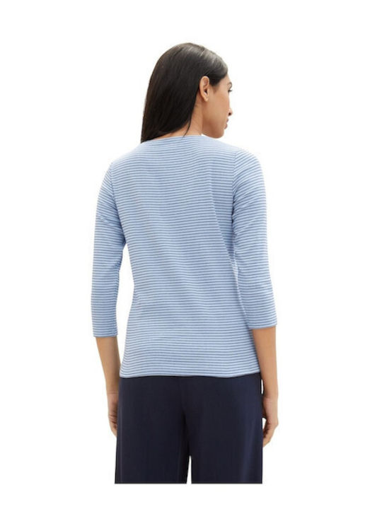 Tom Tailor Damen Sommer Bluse Langärmelig Gestreift Blau