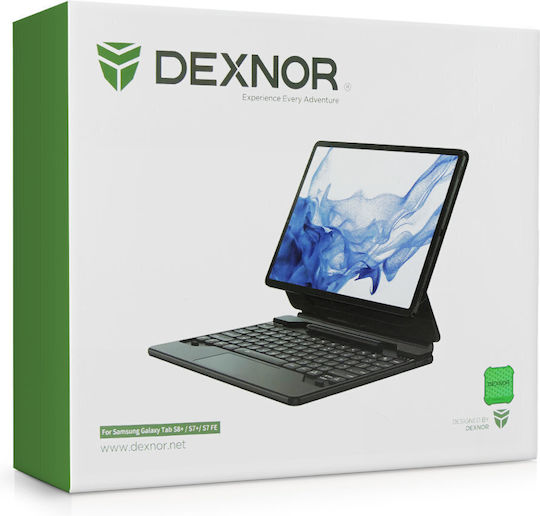 Dexnor Flip Cover με Πληκτρολόγιο στα Αγγλικά US Μαύρη (Samsung Galaxy Tab S9+, S8+, S7+, S7 FE)