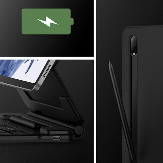 Dexnor Flip Cover με Πληκτρολόγιο στα Αγγλικά US Μαύρη (Samsung Galaxy Tab S9+, S8+, S7+, S7 FE)