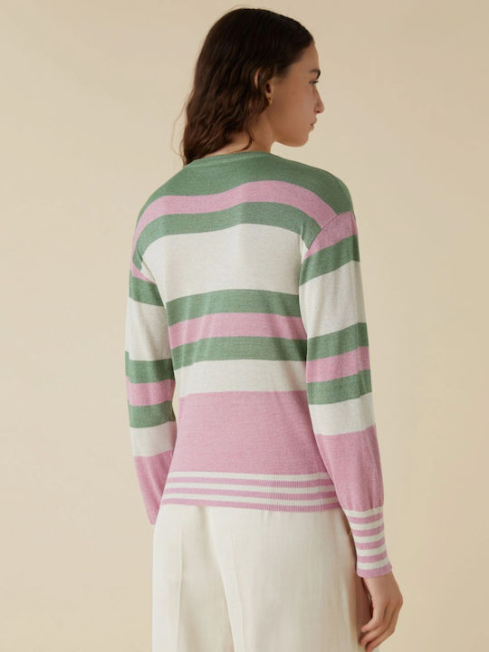 Emme Marella Women's Long Sleeve Sweater Striped Pink
