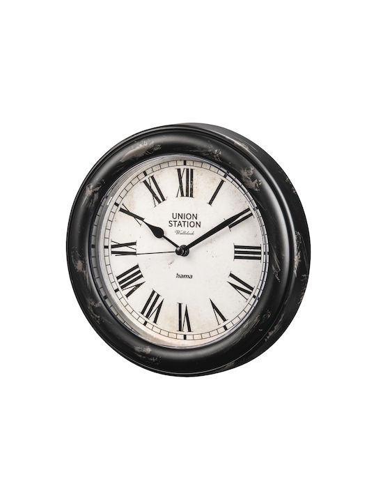 HAMA Urban Vintage Antique Wall Clock Plastic Black Ø22cm