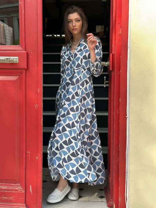 Sommer Maxi Hemdkleid mit Tränen Blau
