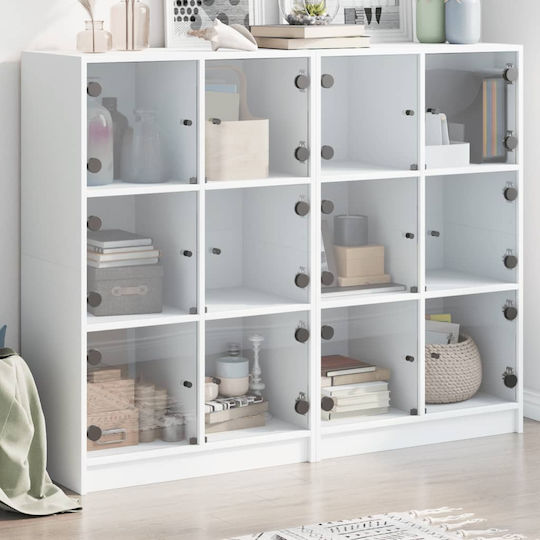 Wohnzimmer-Bodenvitrine aus Spanplatte Weiß Verglast 136x37x109cm