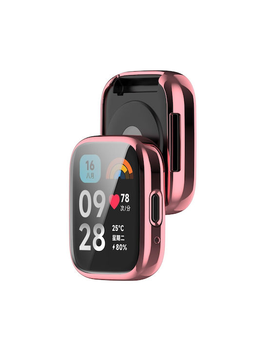 Πλαστική Θήκη με Τζαμάκι σε Ροζ χρώμα για Redmi Watch 3 Active Πλαστική Θήκη με Τζαμάκι σε Ροζ χρώμα για Redmi Watch 3 Active