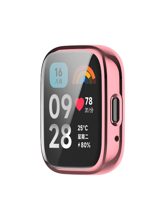 Пластмасов Калъф със Стъкло в Розов цвят за Redmi Watch 3 Active - Часовник Redmi Watch 3 Active