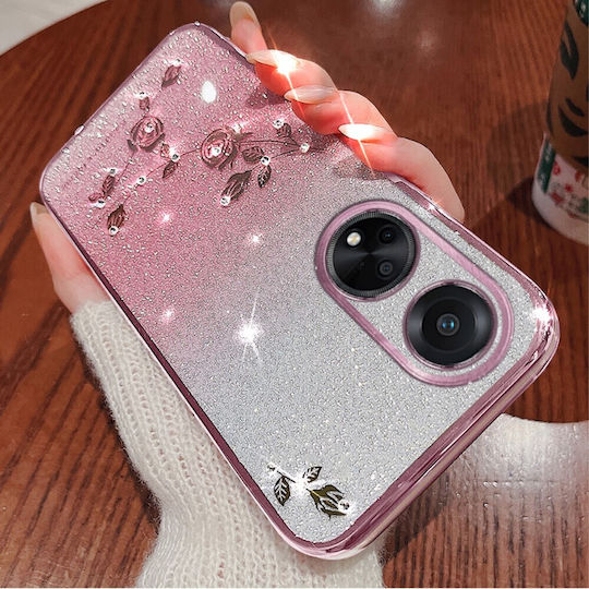 Oppo Glitter Flower Back Cover Σιλικόνης Ροζ (Oppo A78 4G)