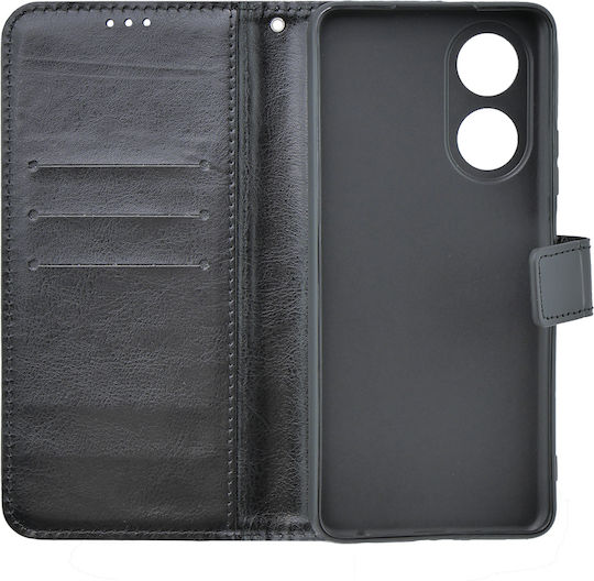 Crazy Horse Wallet Synthetic Leather / Plastic / Silicone Black (Oppo A58 4G)