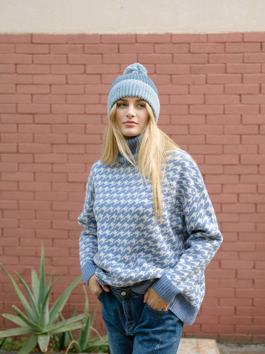 Pom Pom Beanie Unisex Beanie Gestrickt in Blau Farbe