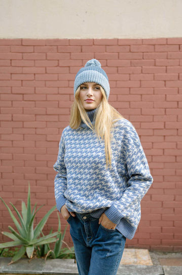 Pom Pom Beanie Unisex Beanie Gestrickt in Blau Farbe