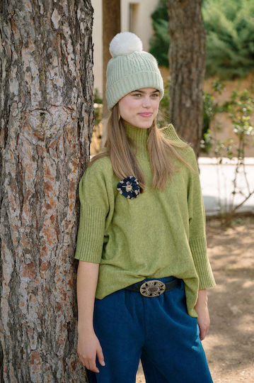 Pom Pom Beanie Unisex Beanie Gestrickt in Türkis Farbe