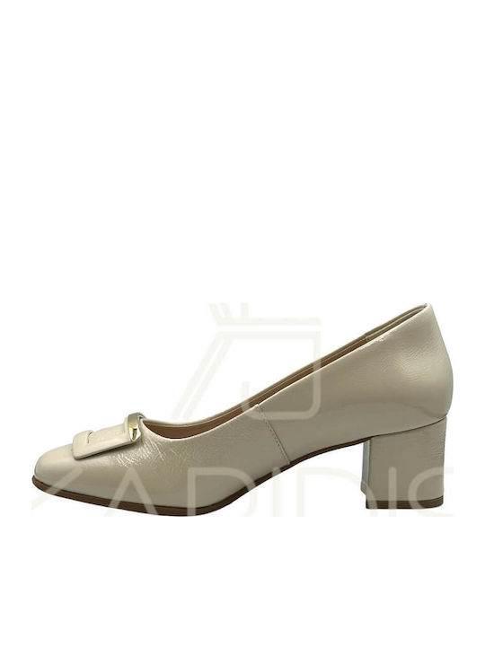 Leder Pumps mit Chunky flachem Absatz Beige