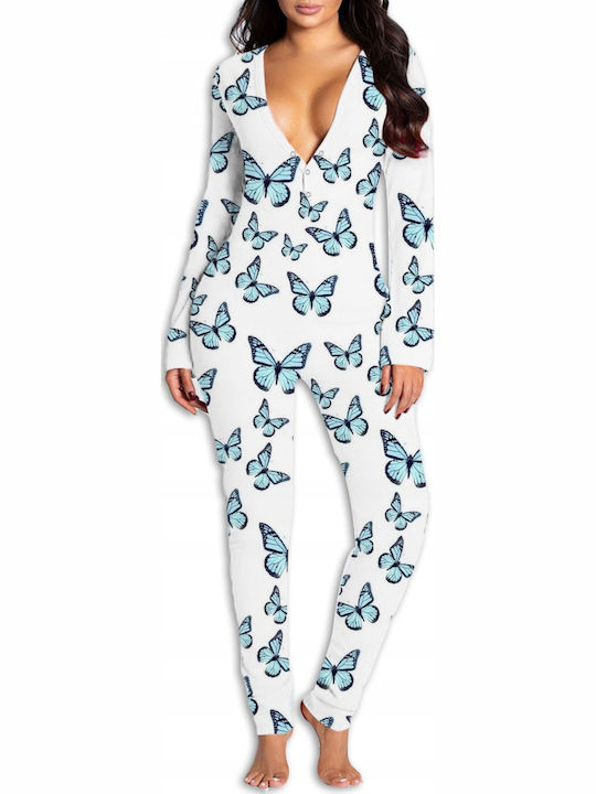 Winter Damen Einteiliger Pyjama Weiß
