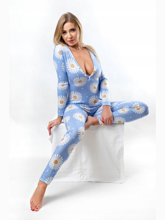 Iarnă Pijama femei Pijama întreagă Niebieska