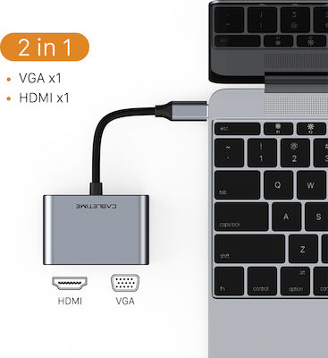 Cabletime Converter USB-C male to HDMI / VGA 2x female Gray (DA-5210131038345)