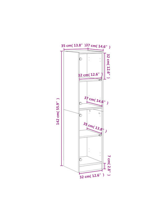 Wall Living Room Display Cabinet made of Particleboard with Glass White 35x37x142cm