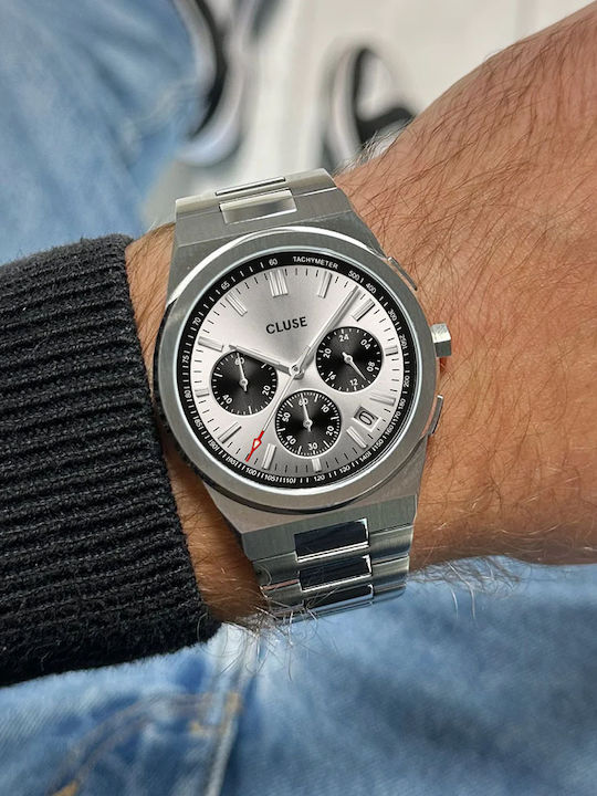 Cluse Vigoureux Damen Uhr Chronograph mit Silber Metallarmband