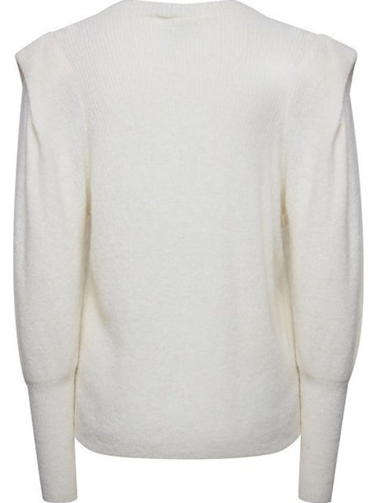 Damen Langarm Pullover Wolle Weiß
