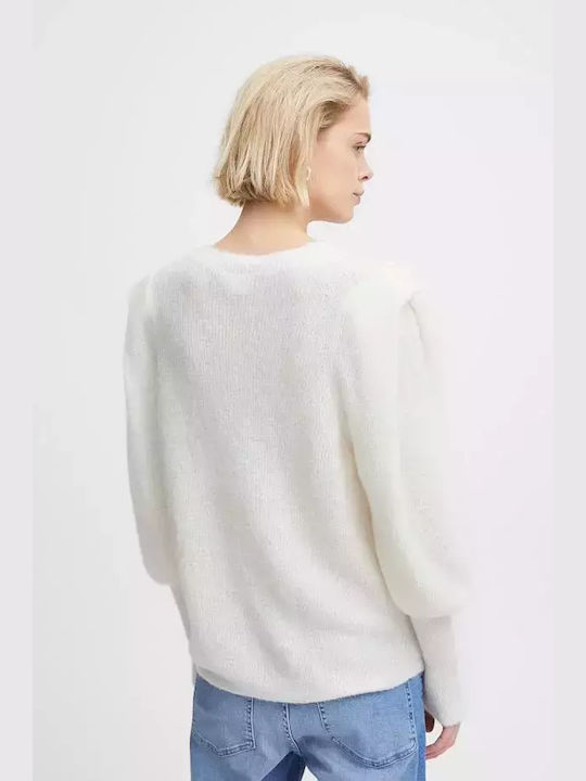 ICHI Women's Long Sleeve Pullover Wool White