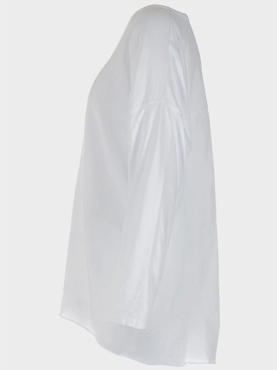G Secret Women's Summer Blouse Long Sleeve with V Neckline White