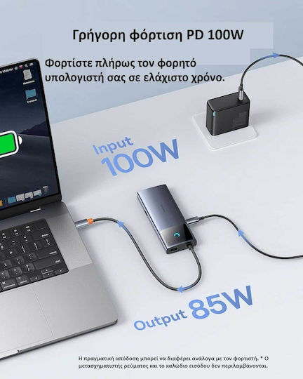 Baseus 6 in 1 USB-C Docking Station με HDMI 4K PD Ethernet Γκρι