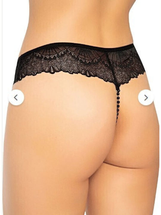 Donex Women's String 2Pack with Lace Black