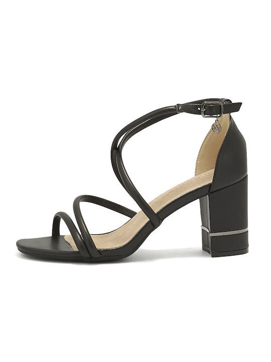 Envie Shoes Synthetic Leather Women's Sandals Black with Medium Heel