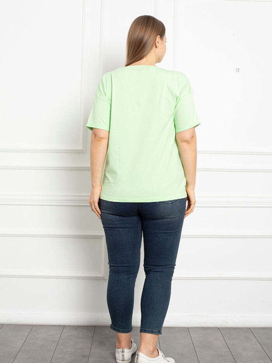 Bubble Chic Women's Summer Blouse Cotton Short Sleeve Green