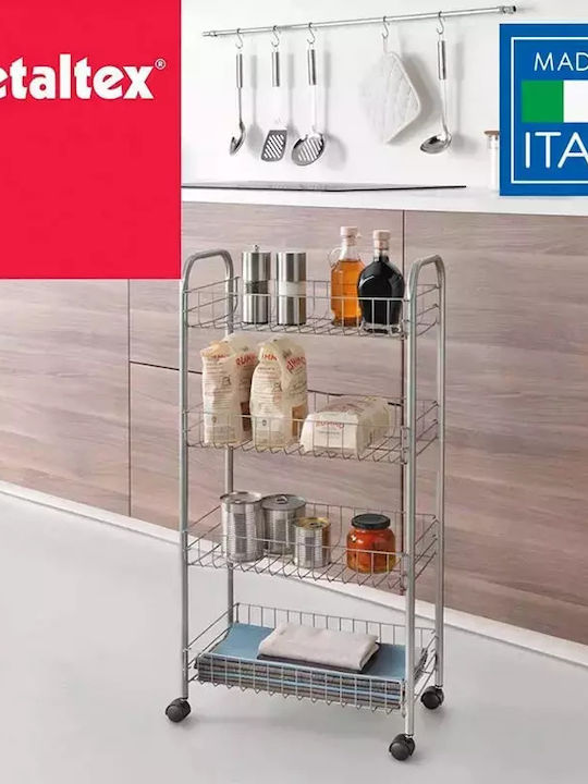 Metaltex Ascona Kitchen Trolley Metallic 4 Tiers Gray 41x26x86cm
