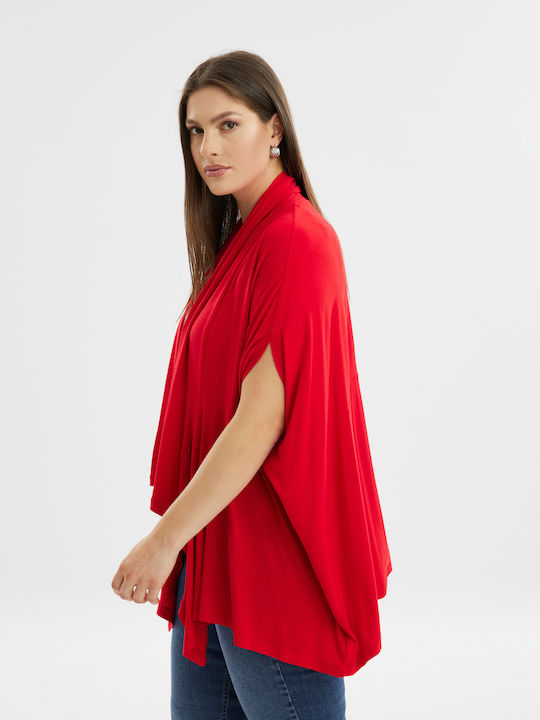 Mat Fashion Κοντή Γυναικεία Πλεκτή Ζακέτα σε Κόκκινο Χρώμα