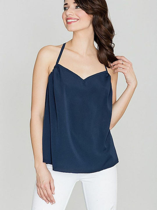 Lenitif Women's Summer Blouse with Straps & V Neckline Navy Blue