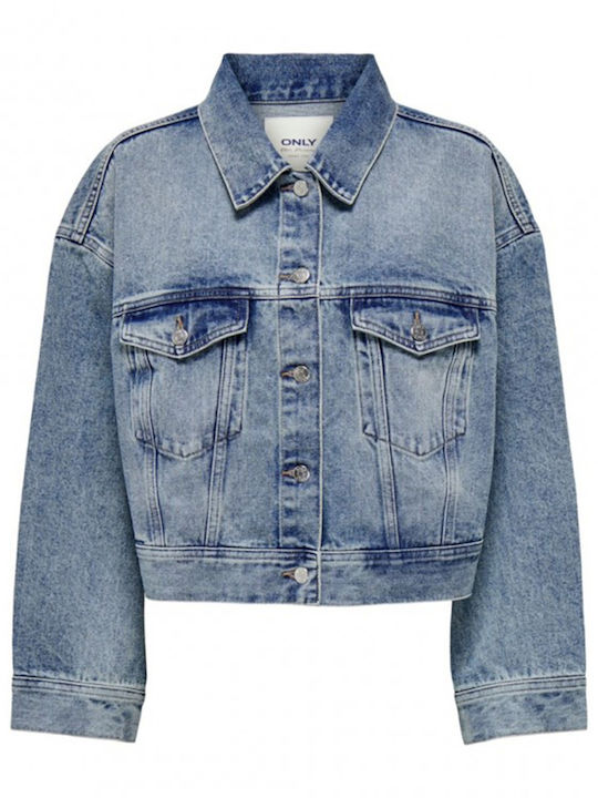 Only Women's Short Jean Jacket for Spring or Autumn Lght Blue Denim