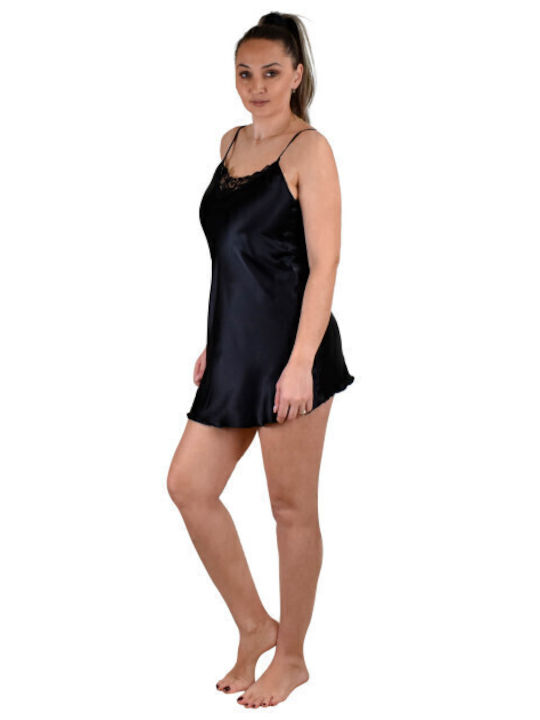 Primoda Winter Satin,σατεν Damen Nachthemd Schwarz