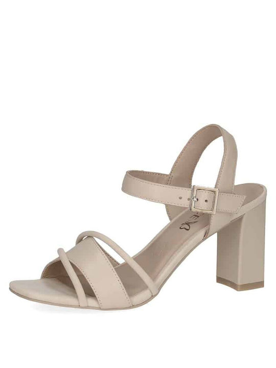 Caprice Leather Women's Sandals Beige with High Heel