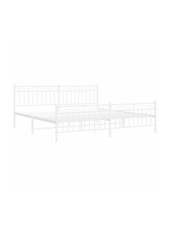 King Size Metal Bed White with Slats for Mattress 193x203cm