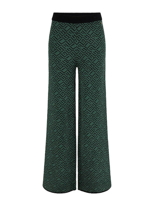 Women's High-waisted Fabric Trousers with Elastic Black