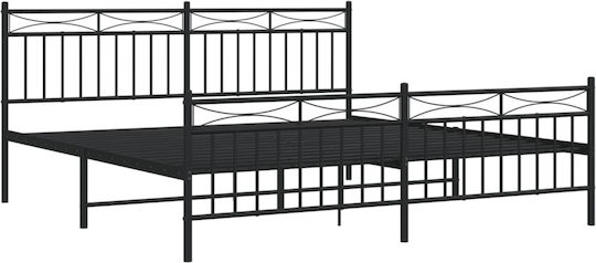 Pat King Size Metalic Negru cu Lamele pentru Saltea 183x213cm