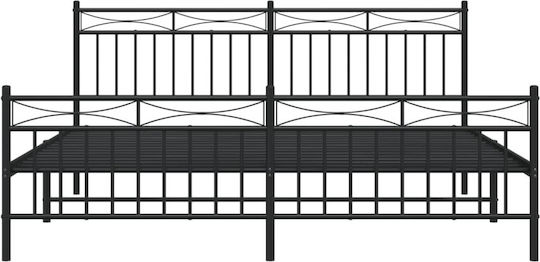 Pat King Size Metalic Negru cu Lamele pentru Saltea 183x213cm